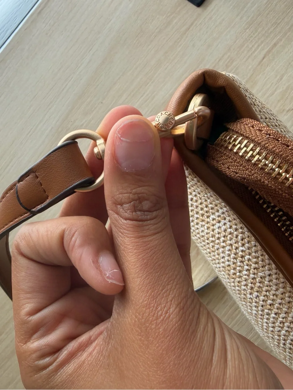 Coach Woven Straw Shoulder Bag with Brown Trim